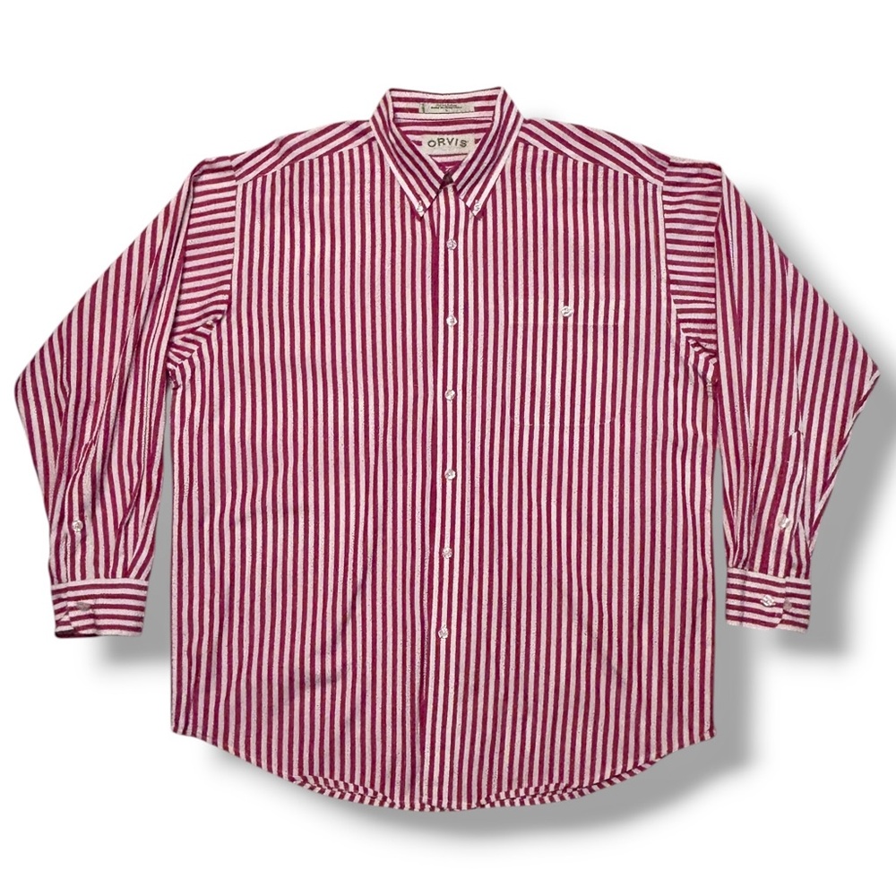 ORVIS Red & White Striped Cotton Button Down Shirt VINTAGE